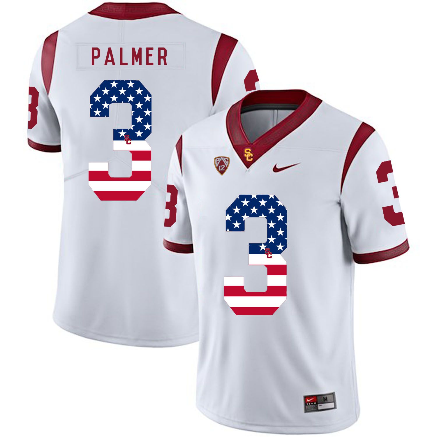 Men USC Trojans #3 Palmer White Flag Customized NCAA Jerseys